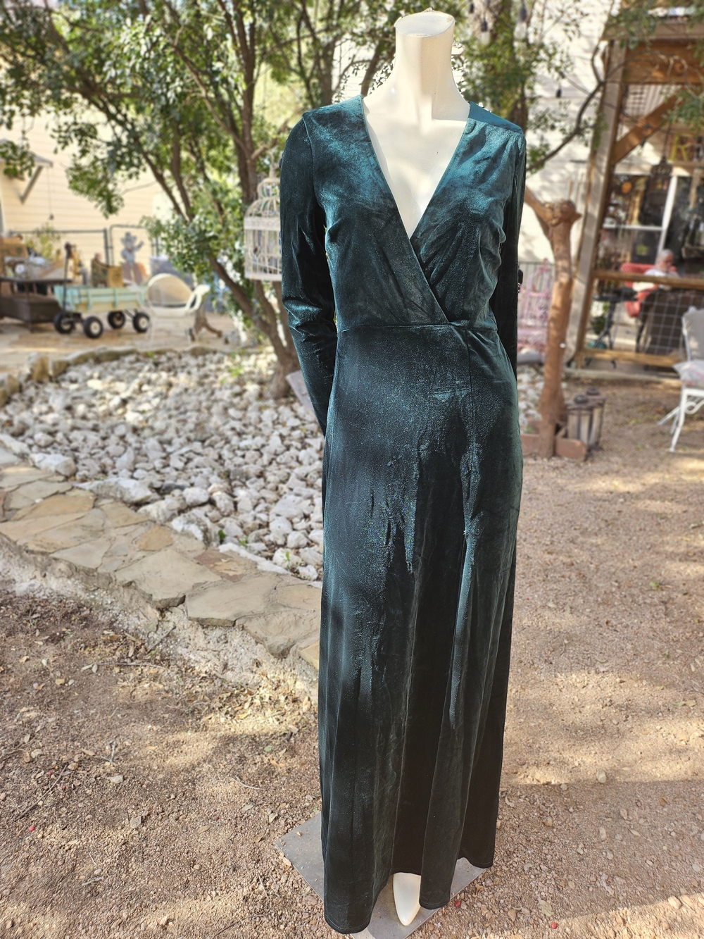 Lulus Long Sleeve Velvet Wrap Maxi Dress in Deep Teal Green M